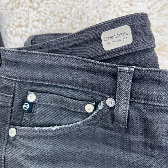 AG Adriano Goldschmied Premiere Skinny Straight Distressed Rip Whiskering Jeans - Picture 2 of 16